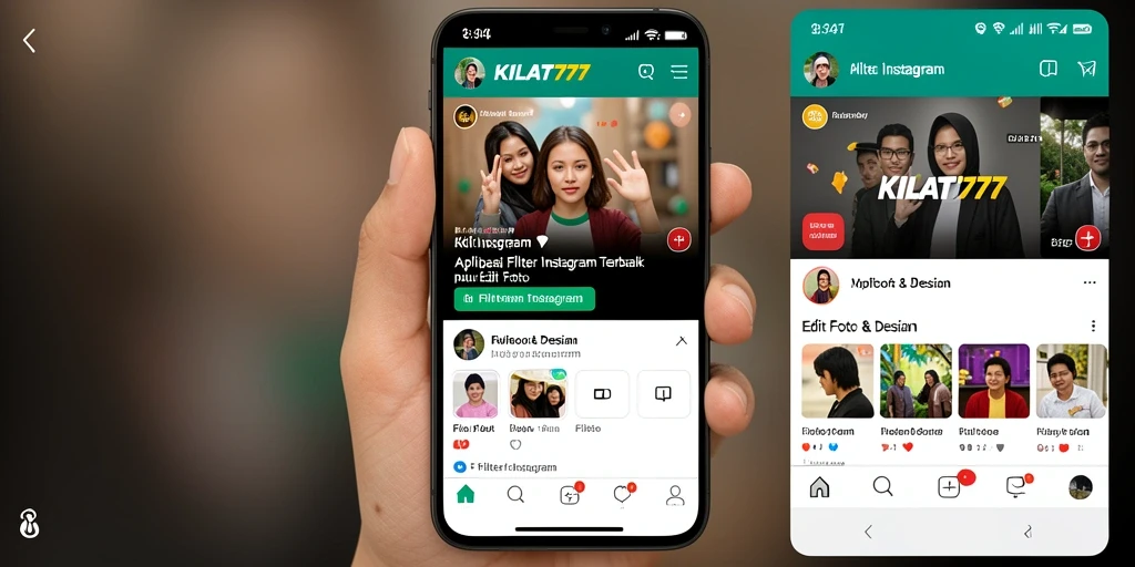 Antarmuka KILAT777 dengan berbagai pilihan filter Instagram yang menarik.